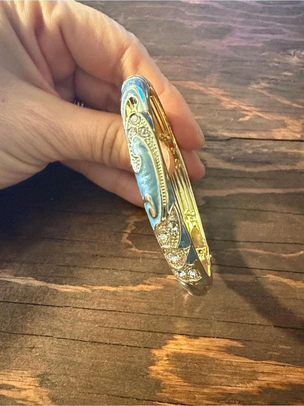 Gold Plated Blue Enamel Rhinestone Blue Enamel Crystal Bangle Bracelet